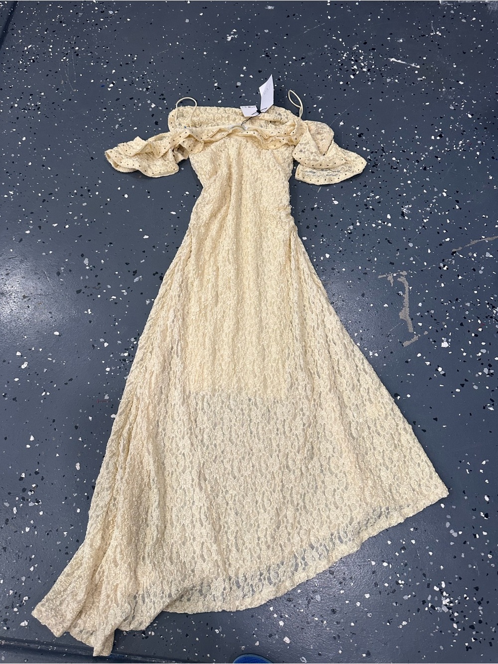 Zara Cream Off-Shoulder Lace Maxi Dress